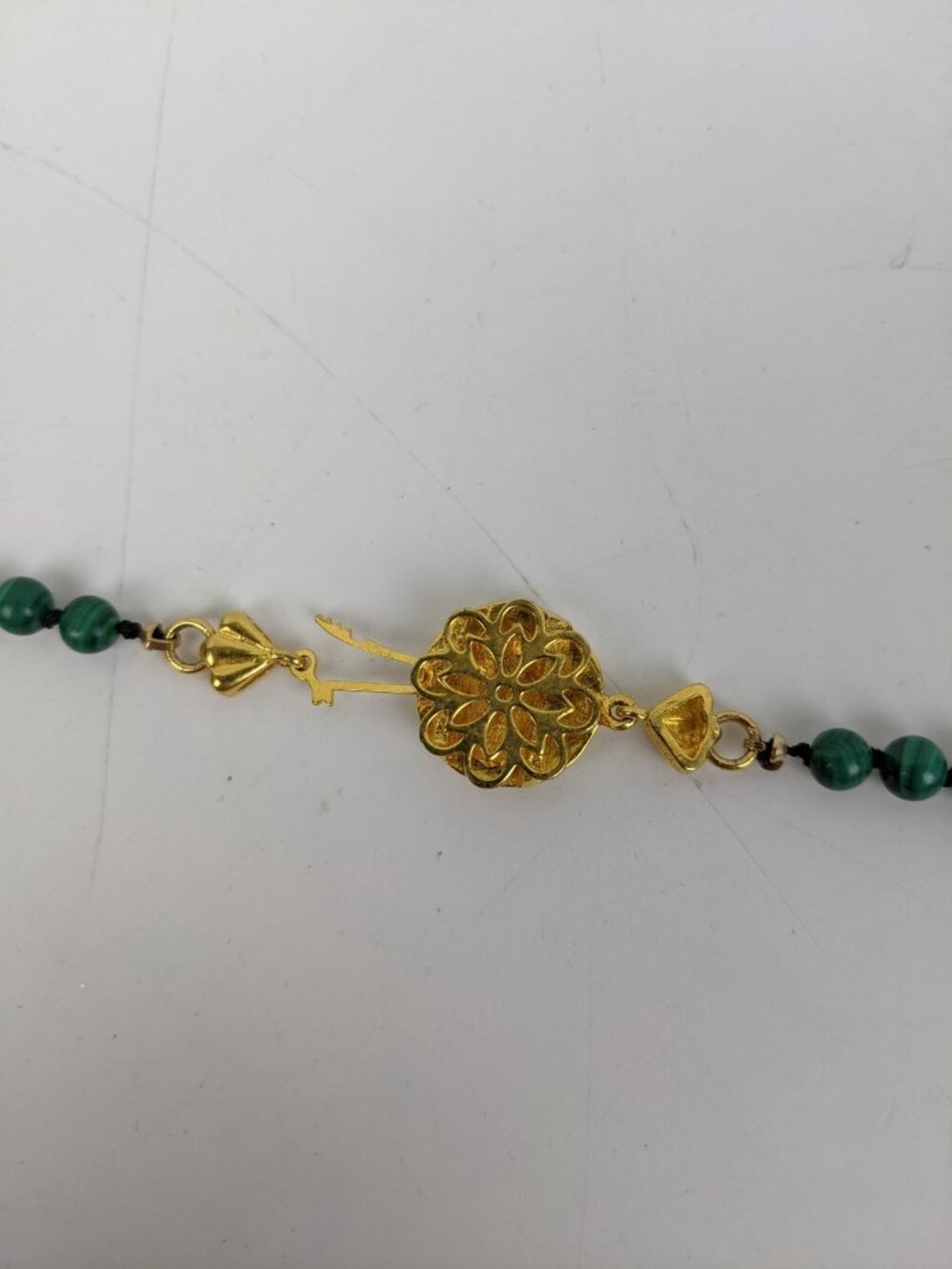 Vintage Chinese Cinnabar Malachite & Onyx Beaded Necklace - Picture 6 of 13